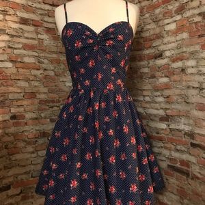 FLORAL AND POLKA FIT AND FLARE DRESS (never worn)